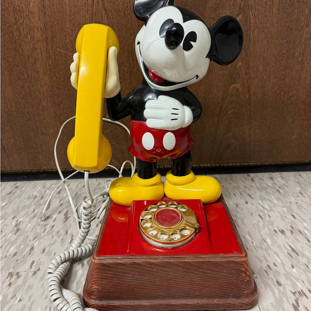 Vintage Disney Mickey Mouse Telephone with Red and Yellow Accents